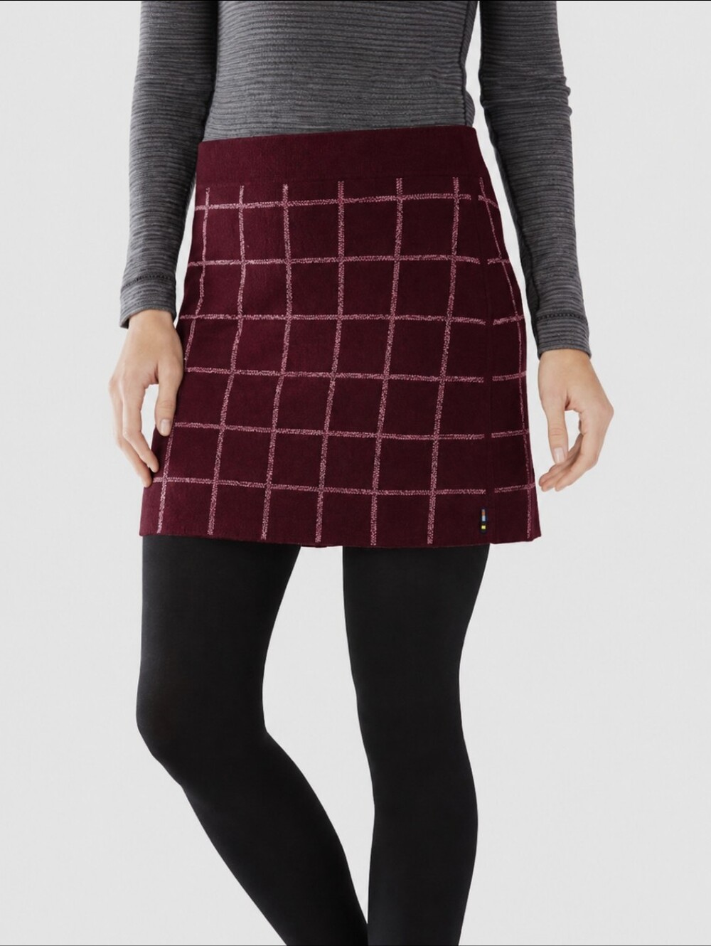 Smartwool Reversible Burgundy Windowpane Knit Mini Skirt Large
